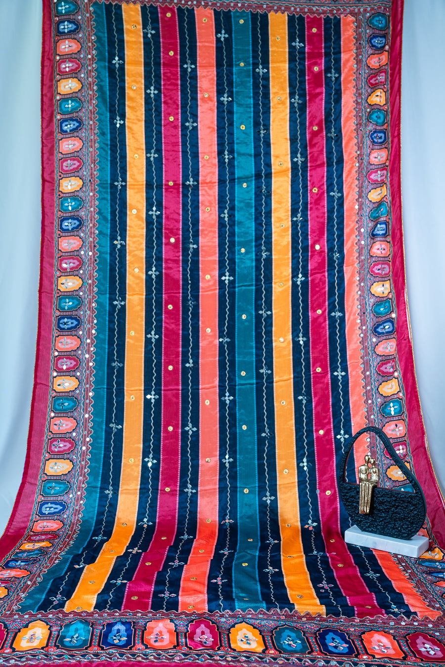 Vibrant Pakistani-Style Dupatta with Sequin & Mirror Embroidery