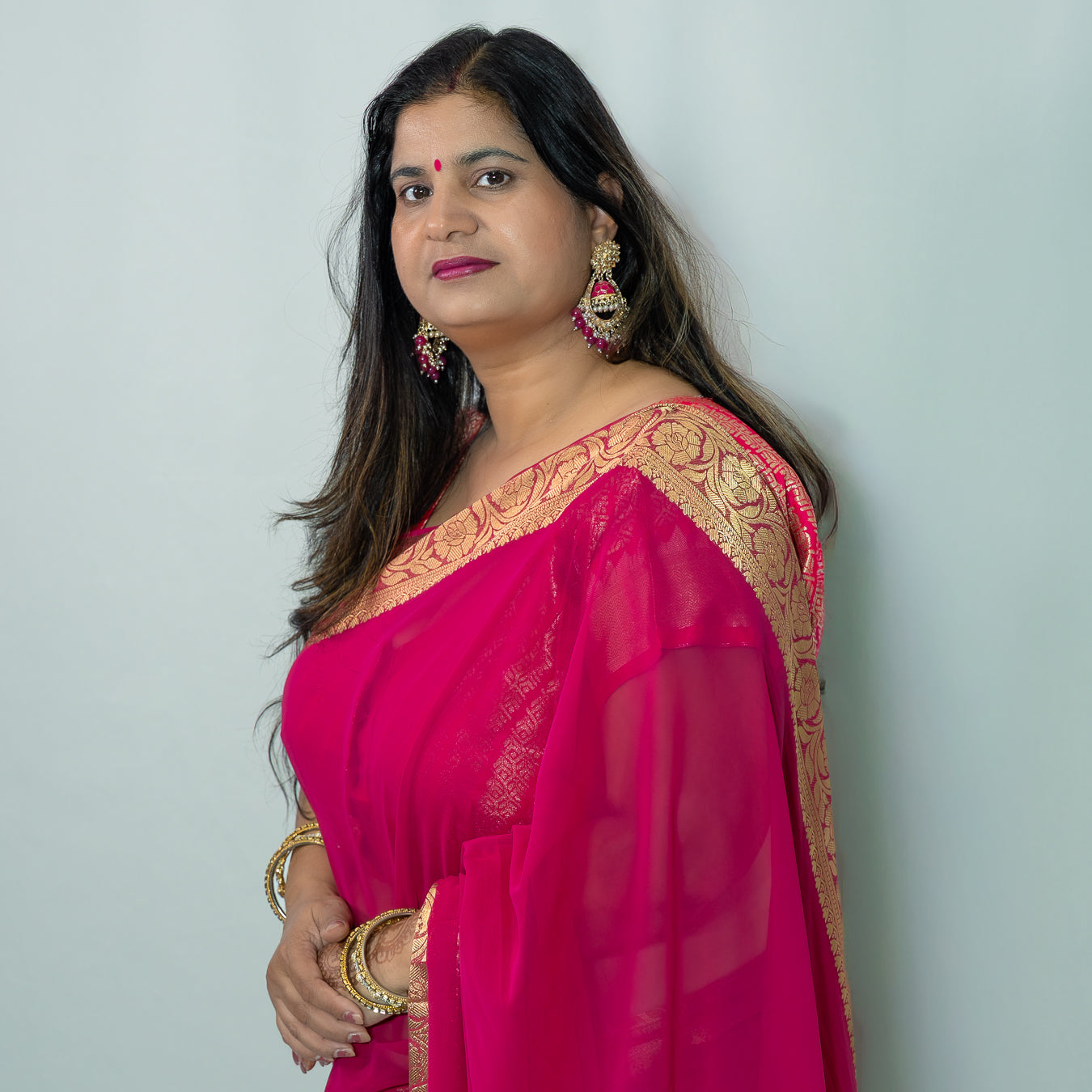 Georgette Hot-Pink Saree