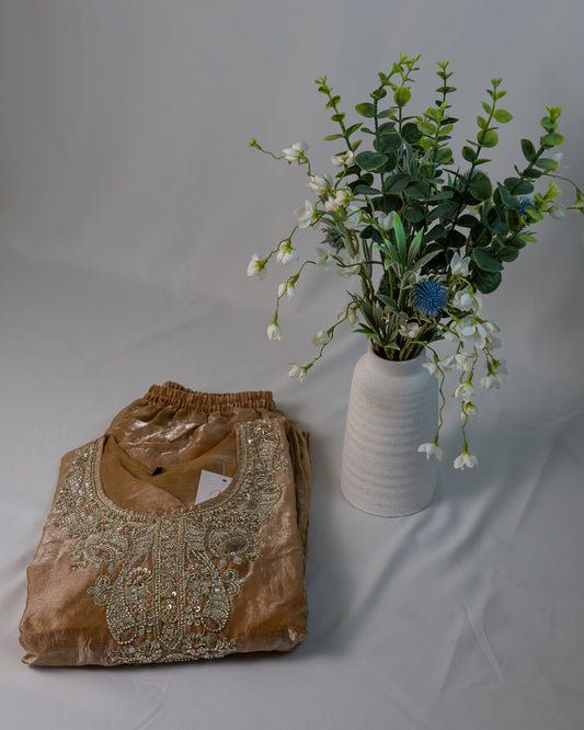 Golden Tissue Zardozi Embroidered 3-Piece Suit Set