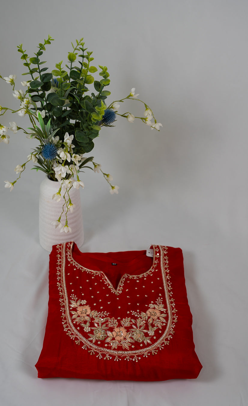 Red Floral Zardozi Embroidered Kurta Set