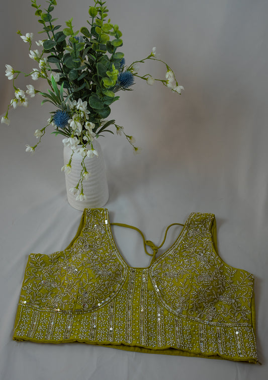 Lime Green Sequin & Zardozi Embroidered Lehenga Choli Set with Dupatta