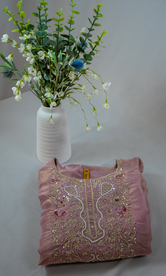 Mauve Zari Embroidered suit Set with Banarasi Dupatta