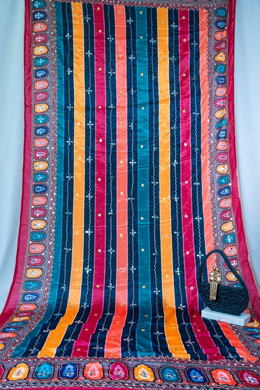 Vibrant Pakistani-Style Dupatta with Sequin & Mirror Embroidery